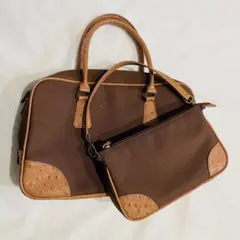 2個セット　茶色　キャンバスハンドバッグ　ポーチ付き　ポケット多数　レディース