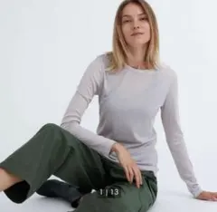 【新品タグ付き】ユニクロ　シアージャージークルーネックT　ライトグレーグ　L