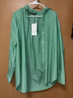ZARA ストライプ グリーン オーバーサイズ シャツ