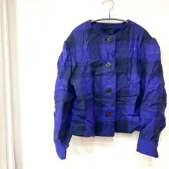 美品✨ノーカラージャケット 紫 パープル チェック柄 アウター 春服