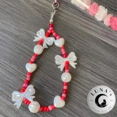 R2☪︎　スマホ　ストラップ　ビーズ　キーホルダー　推し色　リボン　ガーリー