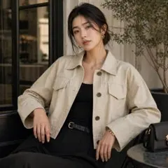 GRL ベージュ ショートジャケット クロップド丈 フラップポケット