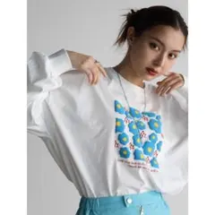 新品未使用タグ有りRADIATEフラワー発砲プリントロンT 白YAMADAYA