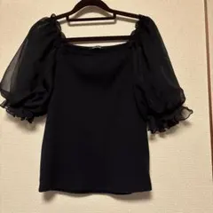 one way パフスリーブ 半袖 リブニット ブラックのサムネイル