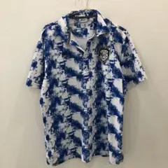 J1874 FILA 青と白の水彩風ポロシャツ メンズ LL