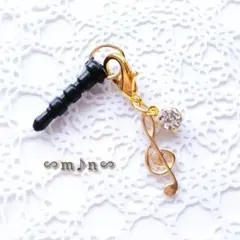 音符　イヤホンジャック　ト音記号　キラキラ　チャーム　ゴールド　No.77