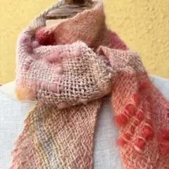 ハンドメイド★手織り手染め☆優しい春色★バイヤスマフラー★9柄M6005