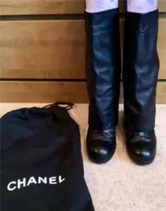 シャネル　ブーツ　レザー　黒　ロングブーツ　レディース  靴　高級　革　ブランド