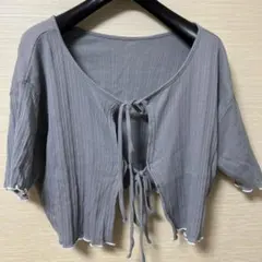 グレー リブ編み クロップドカーディガン 半袖