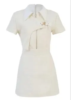 RANDY アシメントリーツイードハーフスリーブドレス ホワイト