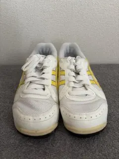ASICS ホワイト/イエロー スニーカー クリーニング済