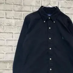 ラルフローレン長袖シャツ！ブラック　レディースL ロゴ刺繍 0226