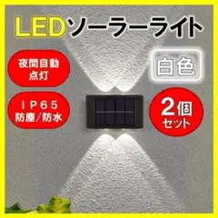 LEDソーラーライト 白色４灯 ２個 太陽光 夜間自動点灯 上下 壁 防塵 防水