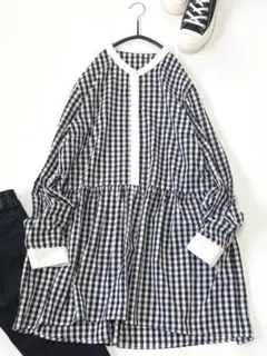 美品SHIPSシップスチェックふんわりブロードペプラムドットブラウス♪