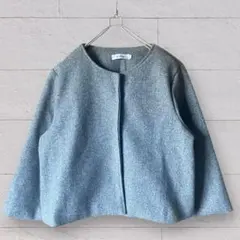 ノーカラー　ショート丈　コート　グレー　七分袖　ジャケット　sizeL