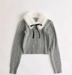 ファーティペット付ケーブルカーディガン OLIVE des OLIVE