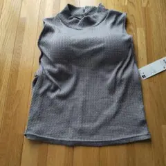 新品GUリブ編みハイネックノースリーブトップス グレーXL