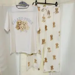 ジェラートピケ トイプードル柄　ワンポイントTシャツ ロングパンツ　上下セットのサムネイル