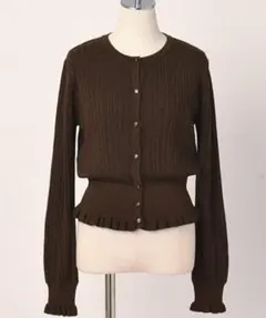 ブラウン リブ編み 長袖カーディガン