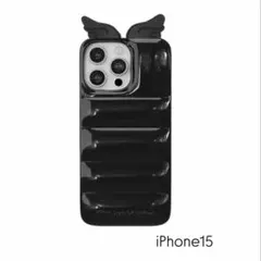 韓国風デザイン】立体ウィング付き iPhoneケース 15対応黒 ブラック