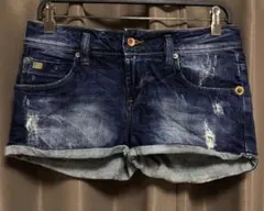 ZARA TRF プレミアムウォッシュ ダメージ加工デニムショートパンツ 36