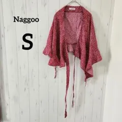 Naggoo【S】赤 小花柄 ラップブラウス ​ヴィンテージライク Vネック