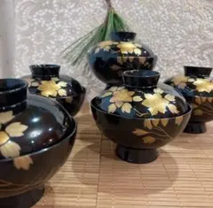 塗師 岡本陽斎 蒔絵 煮物椀 4客 共箱 秀衡椀 朱塗 吸物椀 菓子椀