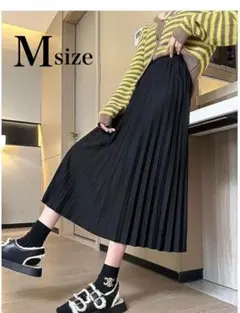 新品✨大人可愛い裏起毛プリーツロングスカート 黒 M