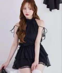 ダーリッチ darich ボリュームフリルシフォンミニワンピース BLK F