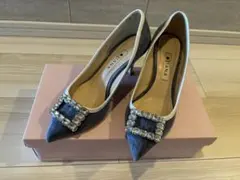 DIANA デニム ポインテッドトゥヒール ビジュー付き 約6cm ヒール