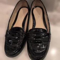 ラルフローレン　スリッポン　黒エナメル