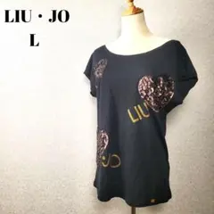 LIU・JOハートスパンコールTシャツ黒ブラック半袖レディースブランドロゴのサムネイル