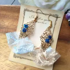 刺繍リボン　シフォン　レース　薔薇　ベリーダンス　フラメンコ　ピアス　イヤリング