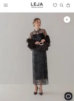 LEJA 新品タグ付　フリルチュールスリーブリボンIラインワンピースドレス