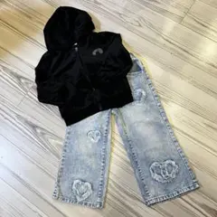 2点セット【Ｈ&M】黒 パーカー ハート デニム ロングボトム サイズ110