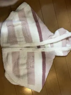 ベビーポンチョ 70-80cm 白とピンクのストライプ