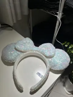 ミニーマウス カチューシャ スパンコール　ブルー　ホワイト