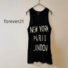 forever21 S ロゴプリント リネンタンクトップ ブラックのサムネイル