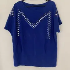 Sサイズ 青　トップス　Tシャツ　カットソー　ラインストーンのサムネイル