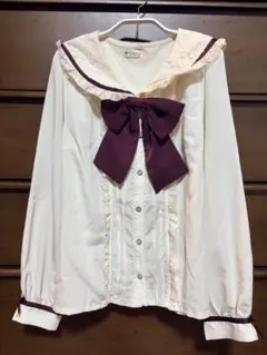 axes femme セーラーカラー 長袖ブラウス ボルドーリボンのサムネイル