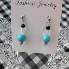 ハンドメイド ステンレスピアス トルコ石 水晶 ブルーサンドストーン