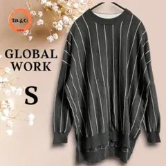 グローバルワーク　レディース　ビッグシルエットニット　ストライプ　グレー系　S