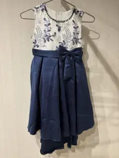 ネイビー刺繍リボン付きフォーマルドレス 130cm