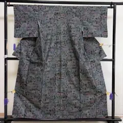 ■E5703■美品■正絹■白×黒にカラフル花柄　十日町紬　袷着物■丈158裄63