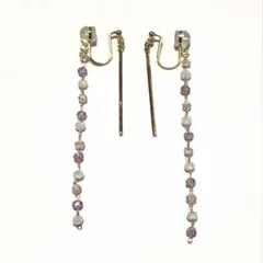 ビーズチェーンイヤリング　ビーズ　チェーンイヤリング　ロングイヤリング　パープル