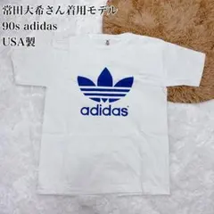 常田大希着用モデル 90s adidas Tシャツ USA製 両面ロゴ L 白青