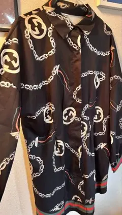 チェーン柄 長袖シャツワンピース