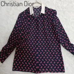【Christian Dior】ヴィンテージ　コットン　総柄　切替　長袖ブラウスのサムネイル