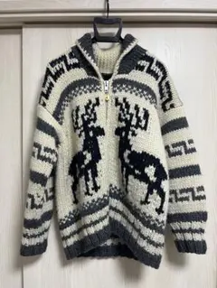 カウチンニット 鹿柄 ジップ 厚手 ノルディック セーター