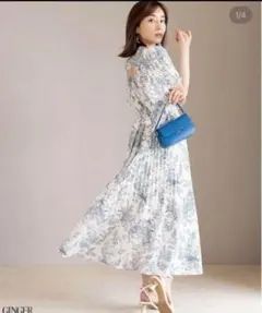 【美品】GRL リボンベルト付き花柄消しプリーツフレアワンピース M